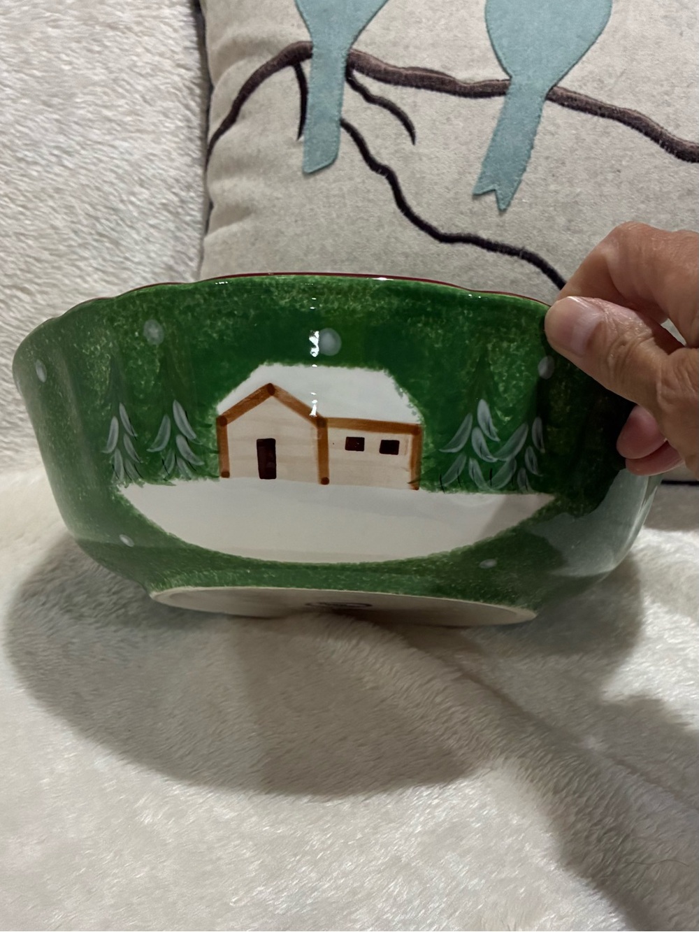 Ceramic Bowl with Winter Cabin